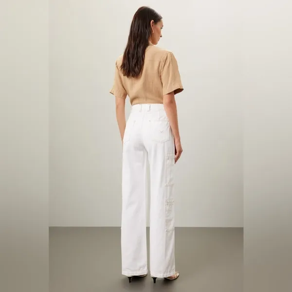 RTR HUDSON High-Rise Welt Pocket Cargo Wide Leg Jean White/Cream Women’s Size 25 - Image 3