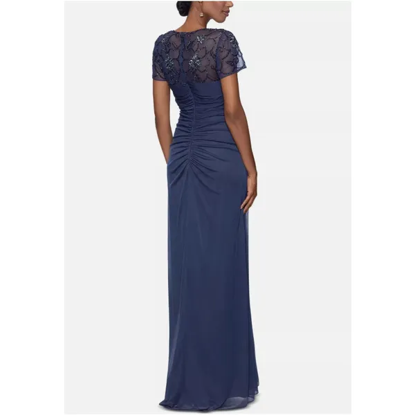 Xscape Carmen 5497X Gown Size 10 Charcoal Blue Beaded Mesh Ruched Formal NWT - Image 2