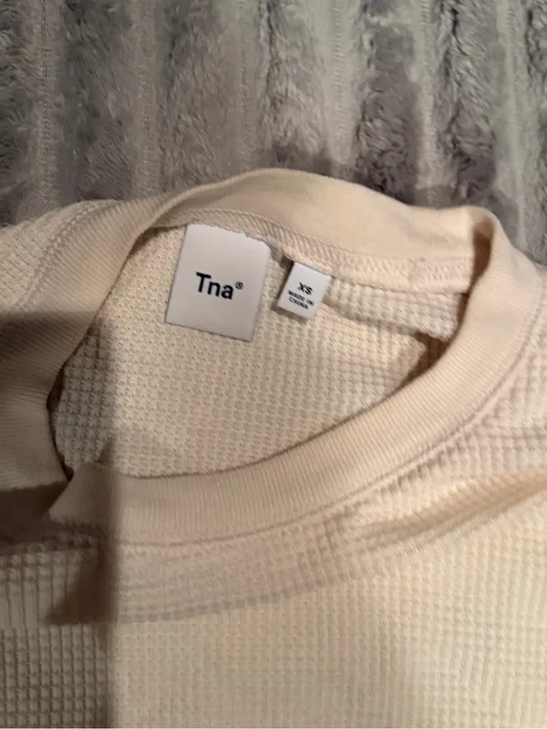 TNA Cream Cropped Waffle Knit Long‎ Sleeve Top - Image 3