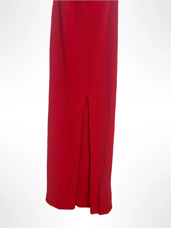Lulu's Strapless Red Gown with Front Slit - Image 3