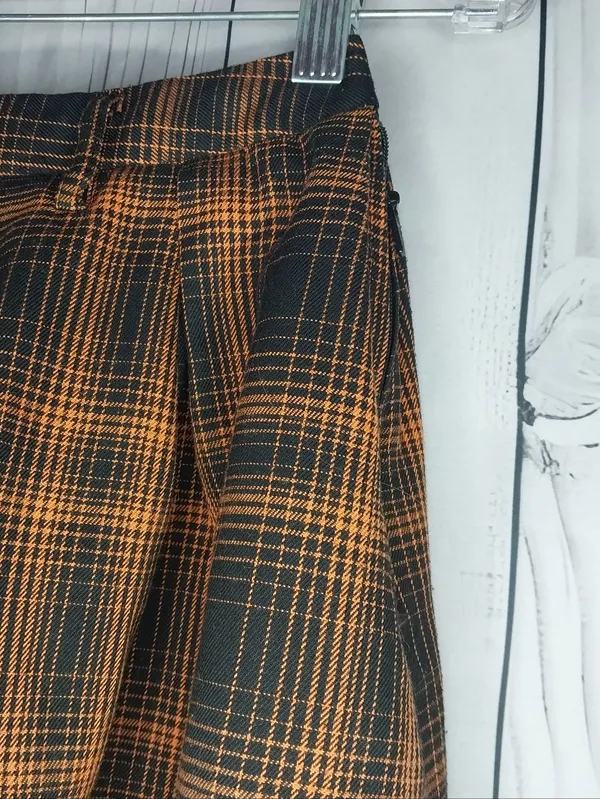 Hot Topic Pleated Orange and Black Plaid Skater Grunge Punk Mini Skirt - Image 2