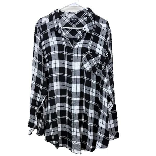 Torrid Black Lizzie Crinkle Flannel Gauze‎ Button Up Tunic Size 2X - Image 6