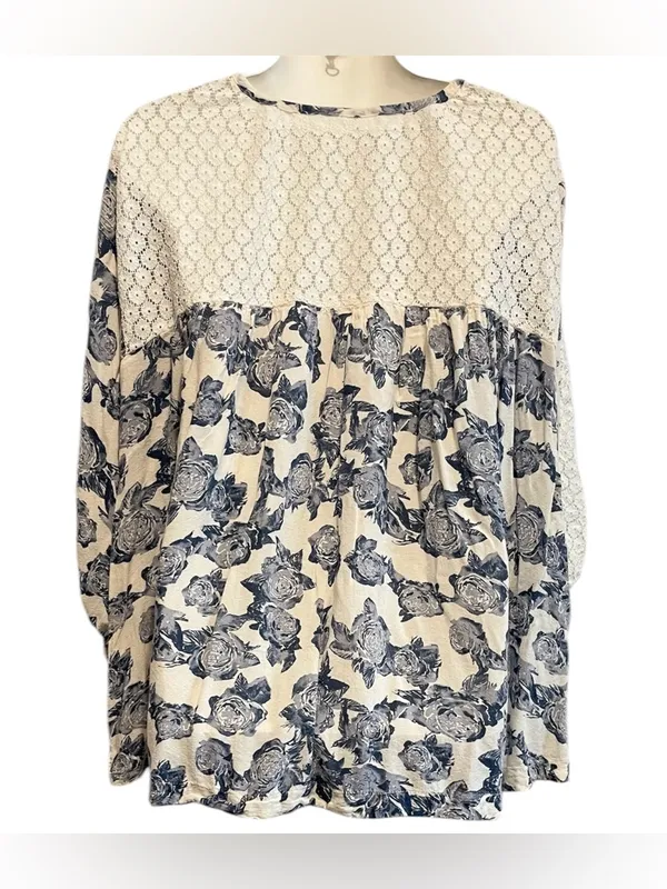 Free people White Floral Lace-Panel Women's Blouse - Image 3