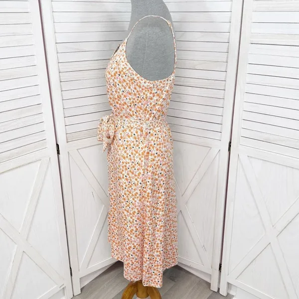 A Loves A Ditsy Floral Button Front‎ Spaghetti Strap Sundress Orange Pink Small - Image 2