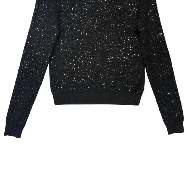 Alice + Olivia‎ Black Sequin Embellished Merino Wool Knit Sweater Party Small - Image 5