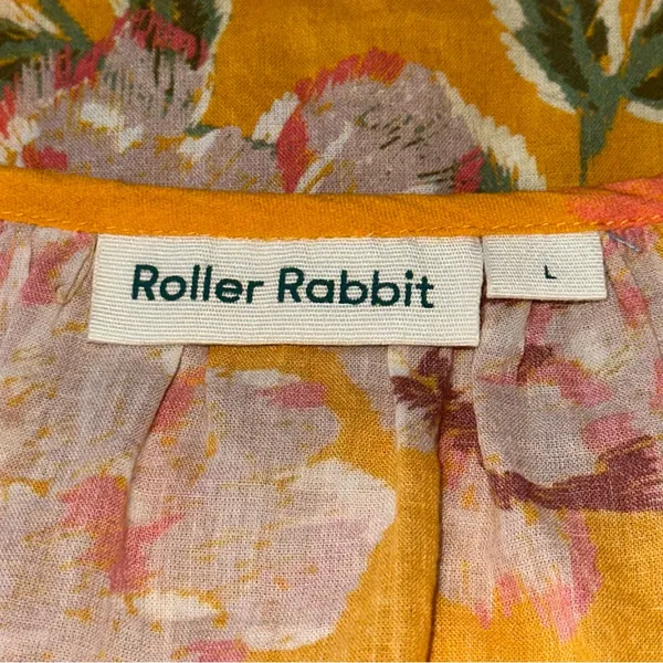 Roller Rabbit Women’s Size L Yellow Floral V-Neck Peasant Blouse Top Shirt - Image 4