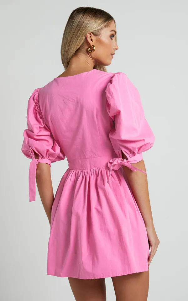 New Showpo Mini Dress Puff Sleeve Poplin Dress MSRP $119 - Image 3