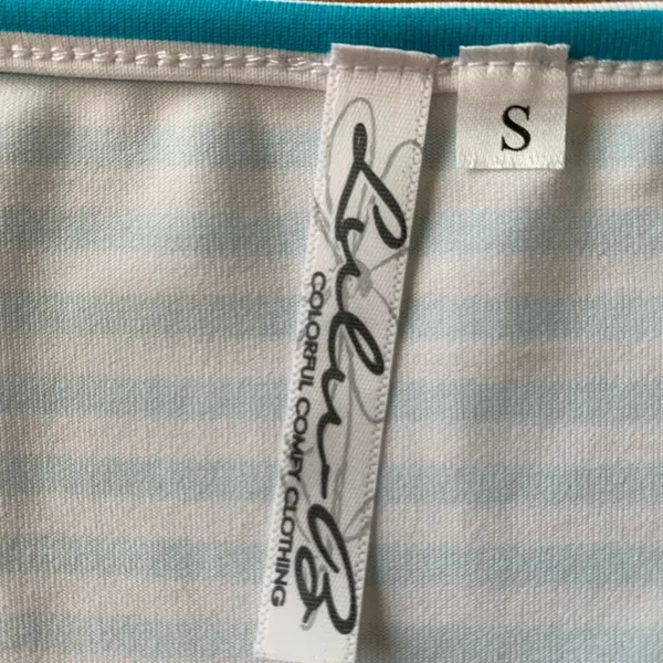Lulu B Small Aqua Stripe UPF Top Lace Sleeve Coastal Beach Resort Cruise - Image 14