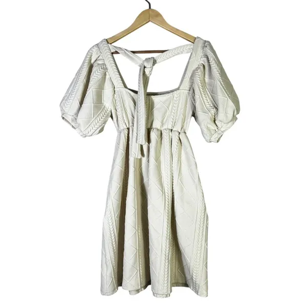 Listicle Cable Knit Diamond Puff Sleeve Babydoll Dress Cream Romantic Size S - Image 5