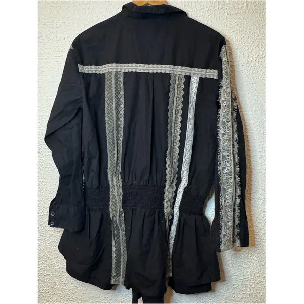 Anthropologie Black Poplin Lace-Trim Skirty Smock Waist Romper - Image 4