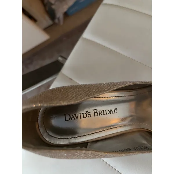 David's Bridal Rochelle Champagne Gold Glitter Peep Toe Pumps Heels‎ Size 8.5M - Image 8