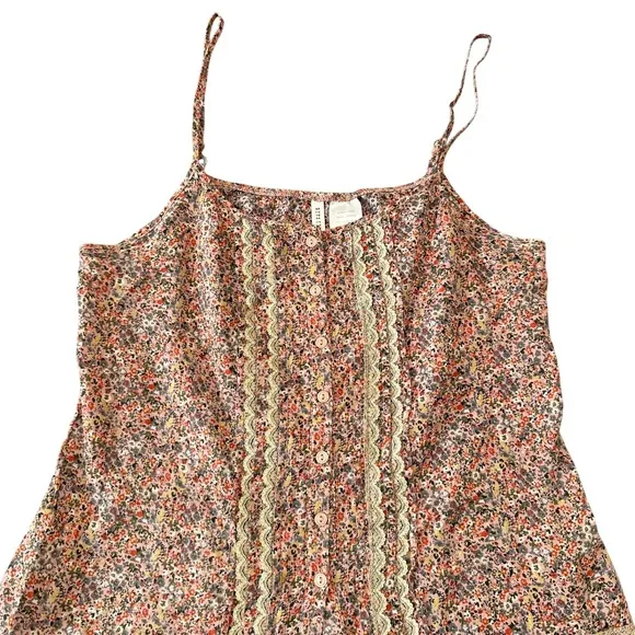 Full‎ Tilt Women's Medium Pink Floral Lace Trim Button Front Camisole Tank Top - Image 2