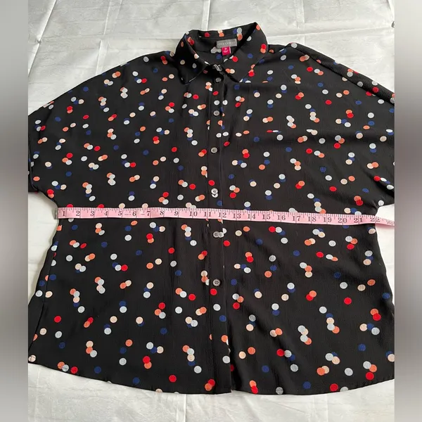 Vince Camuto Black Button-Up Blouse with Red, White‎ & Blue Polka Dots - Image 4