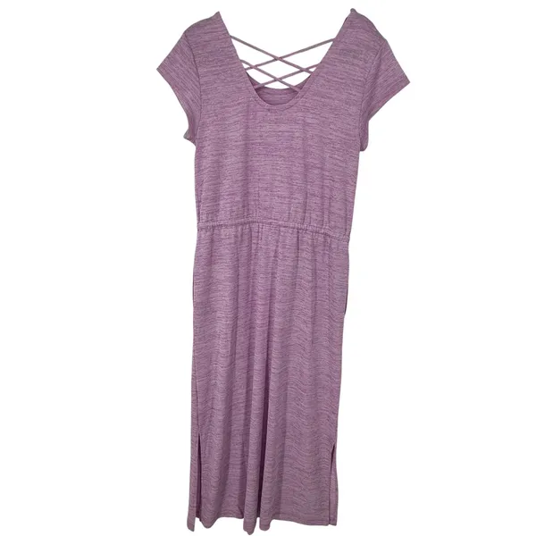 Talbots Soft Drape Jersey Maxi Dress‎ Heathered Lavender Lattice Back Size Large - Image 2