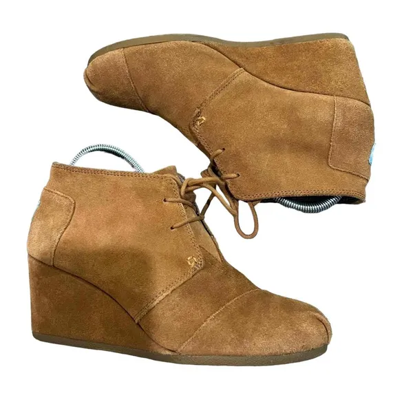 TOMS Desert Wedge Lace-Up‎ Ankle Booties Womens Size 10 Brown Hidden Wedge - Image 2