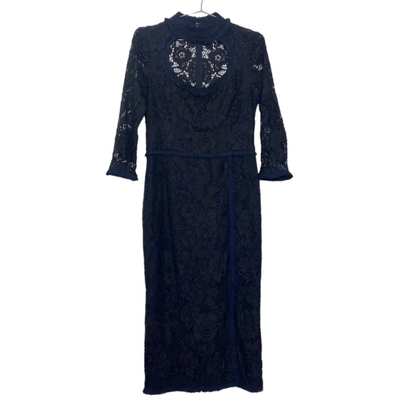 Alexis‎ Fiorenza Guipure Lace Navy Black Mock Neck Midi Length Dress - Image 3
