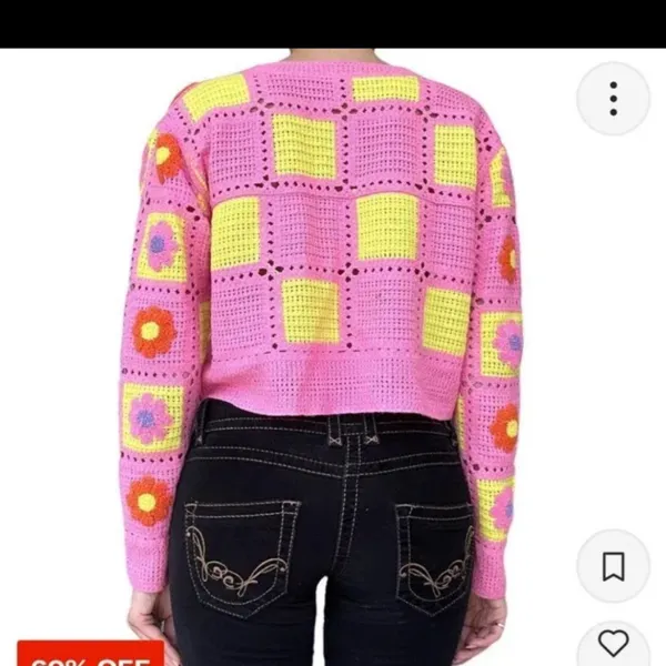 Crochet Floral‎ Knit Cardigan Y2K - Image 2