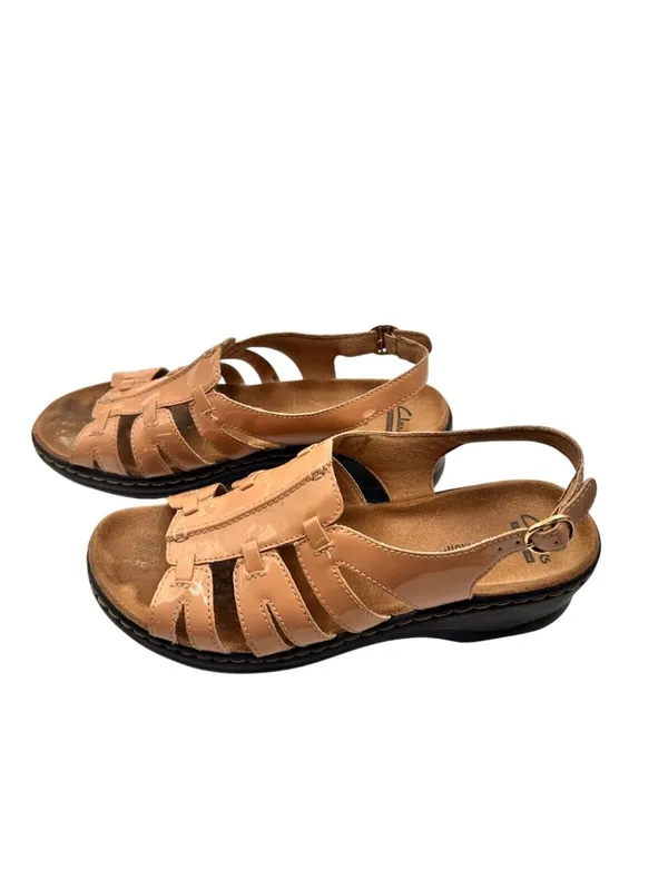 Clarks Size 8 Tan Leather Sandals Adjustable Strap Cushioned Insoles - Image 5