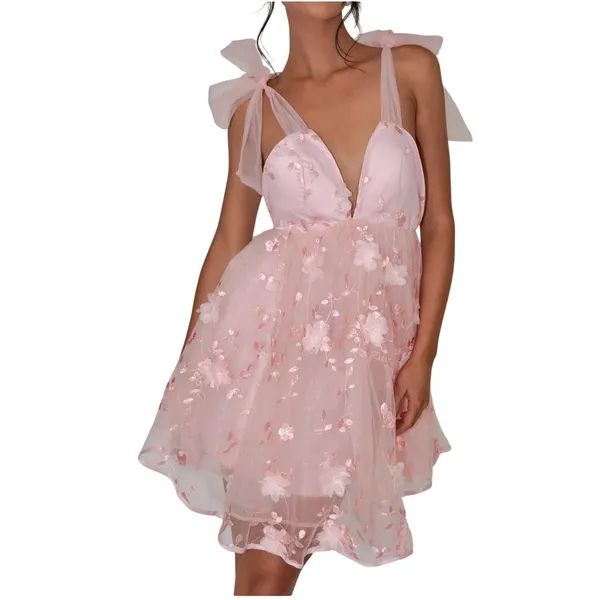 Selfie‎ Leslie Spring Bloom Tied Shoulder Embellished Mini Dress Pink Size XS/2 - Image 12