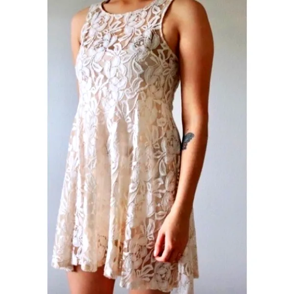 Free People Lace Sleeveless Mini Dress Beige M - Image 2