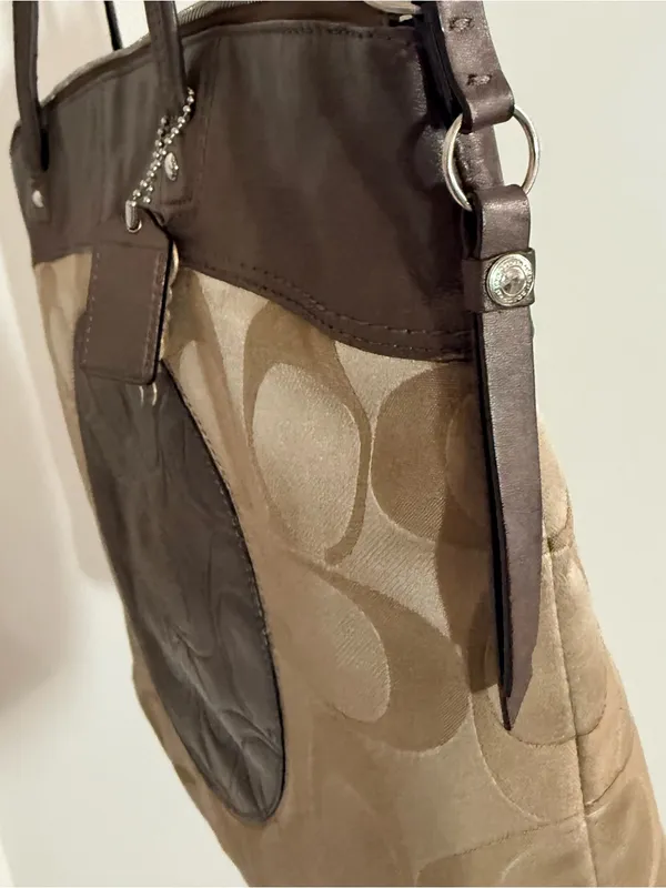 Coach Tan and Brown Signature Tote with Leather Trim - Image 11