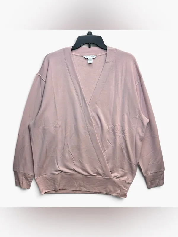 Athleta Purana V-Neck Wrap Sweatshirt Pink Size Large NWT $89 - Image 3