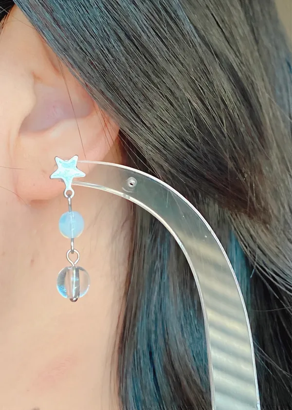 Handmade czech glass beads mix star dangle earrings 🌀⭐️💦 - Image 7