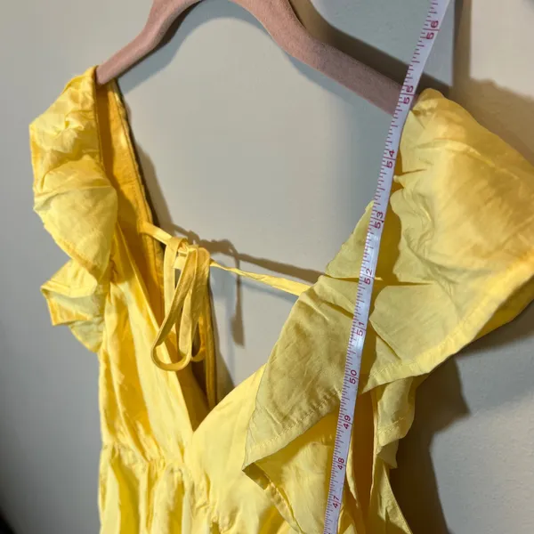 Vero Moda Josie SL Ankle Frill Dress Yellow Ruffle Cutout Maxi Pale Banana L NWT - Image 8