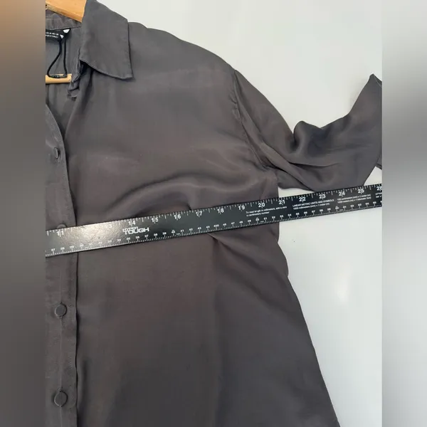 Zara Button Down Shirt Long Sleeve‎ Collared Blouse Top Gray Size M - Image 7