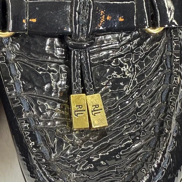 Lauren Ralph Lauren Black Patent Leather Wedge Loafers with Gold Accents 8 READ‎ - Image 4