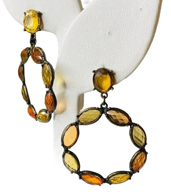 Multicolor Gemstone Round Drop Dangle Earrings - Image 4
