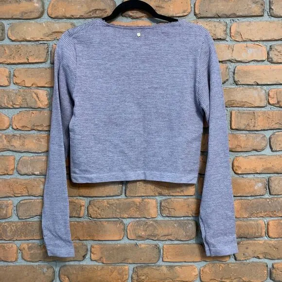 Fabletics Womens XL‎ Mauve Waffle Henley Cropped Long Sleeve Top LS2253733 - Image 4