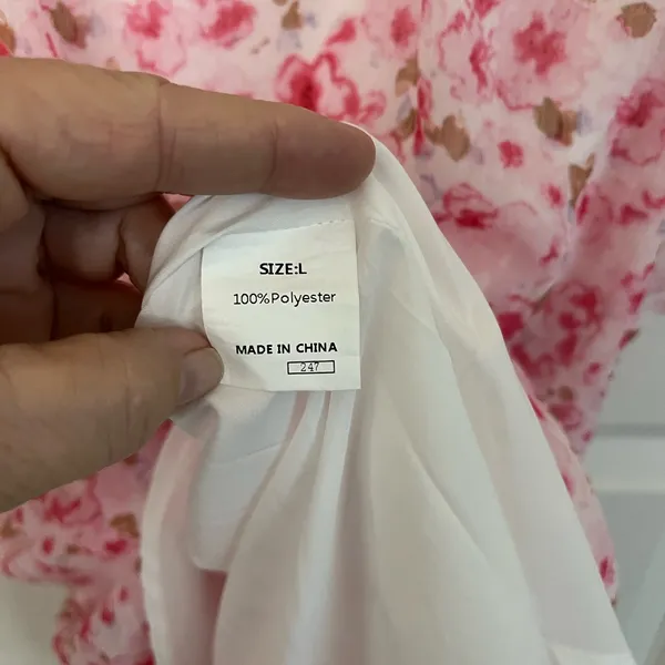 Pink Floral Short Sleeved V Neck Blouse Size L - Image 5