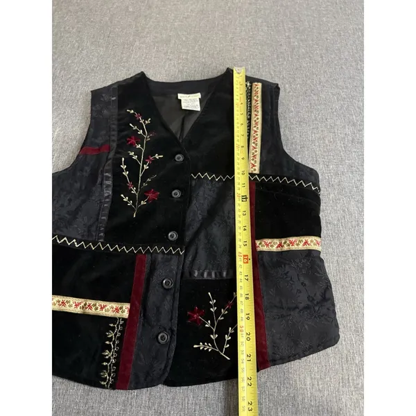 White Stag Womens Black Velvet Patchwork Floral Embroidered Cottage Core Vest S - Image 7