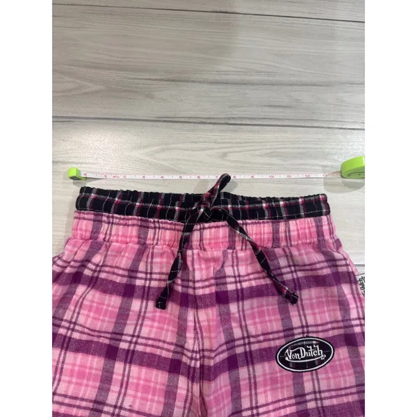 Von Dutch Originals Womens Pink Plaid Flannel Pajama Set Crop Tank Shorts S NEW - Image 3