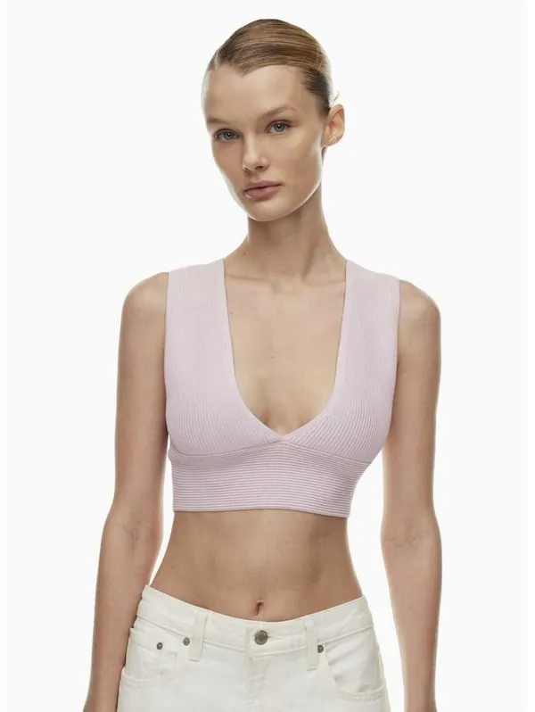 Aritzia Babaton Sculpt Deep V-neck Cropped Halo Pink Sz Large Spring Pastel - Image 2