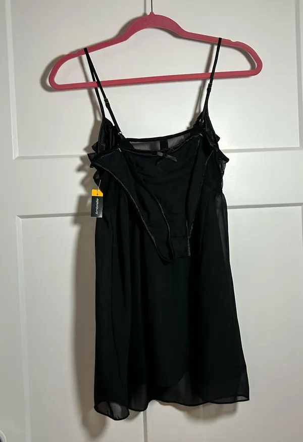 Small sheer cami babydoll teddy top + bikini set Black - Image 7