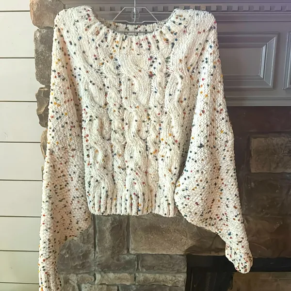 Ee:some Confetti‎ Cable Knit Sweater Womens S/M Ivory Chunky Colorful - Image 4