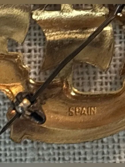 Vintage Damascene Gold And Red Pirate Ship Pin Stamped Spain - Image 6