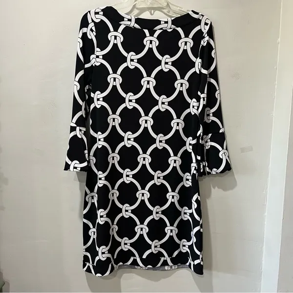 White House Black Market midi dress womens‎ medium blackwhite shift Bell Sleeves - Image 8