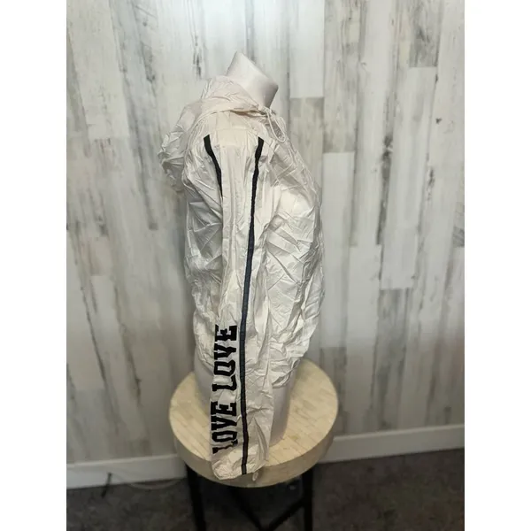 90 Degree by Reflex Hooded Windbreaker Jacket Womens L White Love Stripe Zip - Image 2