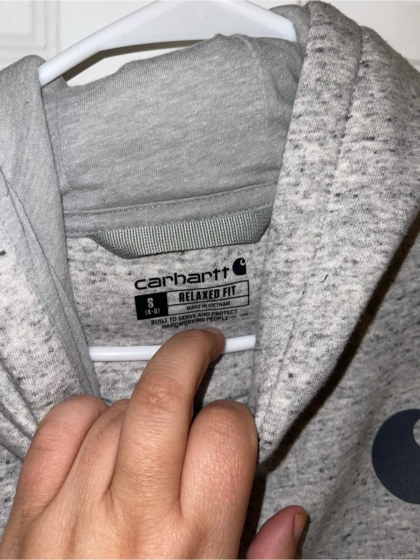 Like New Carhartt Gray Logo Hoodie Sweatshirt - Small, 4-6 - Image 4