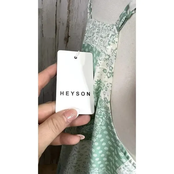 Heyson Women's Medium Floral Patchwork Tank Top Mint‎ Green Sleeveless V-Neck - Image 3