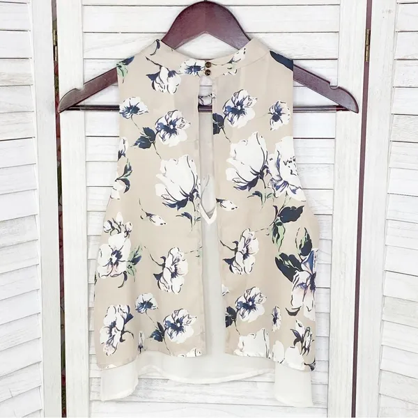 Astr the Label Floral Chiffon‎ Layered Split Black Crop Blouse Blush XS - Image 10