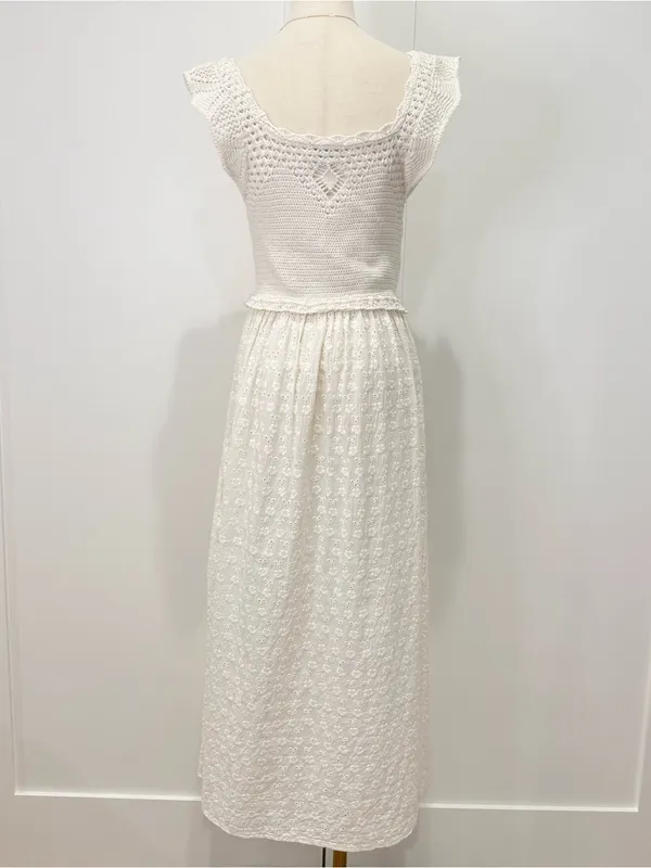 Zara Crochet Eyelet Midi Dress Cream XS Beachy Boho Cottagecore Vacay Hippie - Image 6