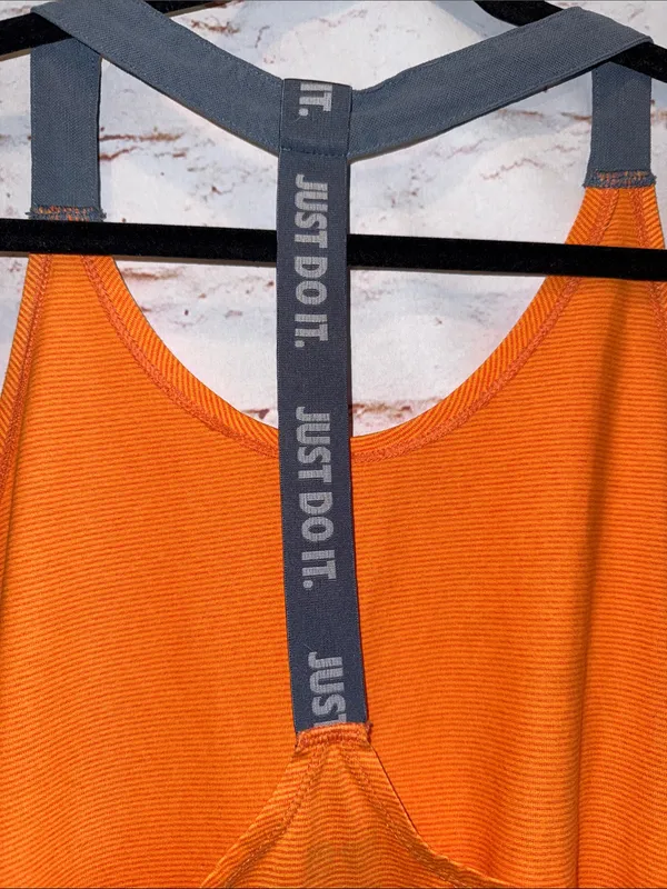 Nike Elastika 2.0 Orange Racerback Tank Gray Straps Medium Dri Fit lightweight - Image 5