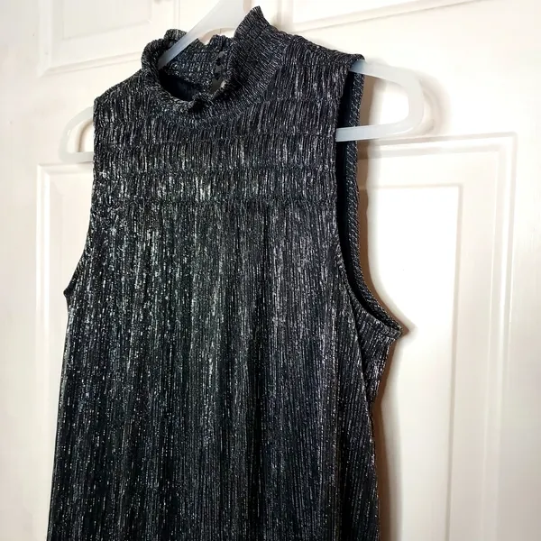 Nine West Black Silver Metallic Lined Sleeveless Party Shift Dress Size Large - Image 5