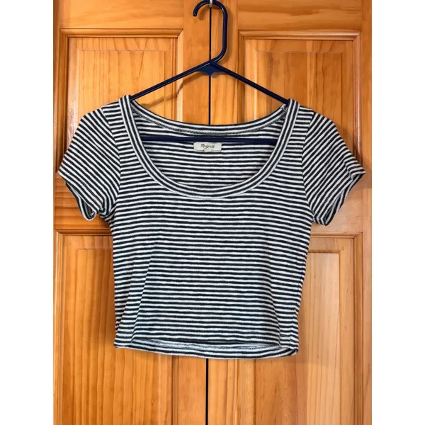 Madewell Westville Crop Tee‎ XS Striped Scoop Neck Ribbed Short Sleeve Crop Top - Image 2