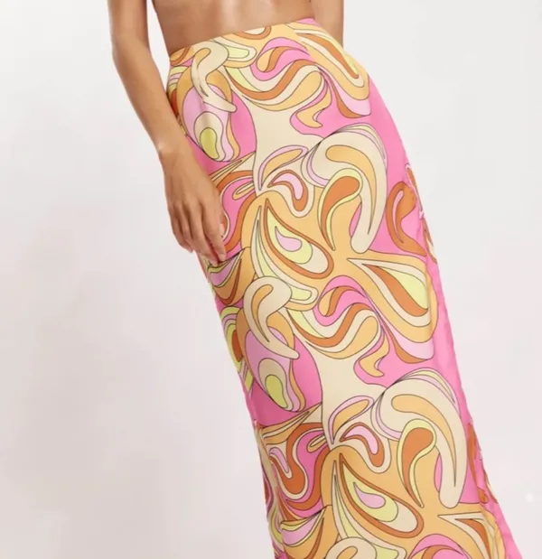 Meshki Frankie Two Tone Skirt Pink & Yellow Swirl Psychedelic Print Medium - Image 4