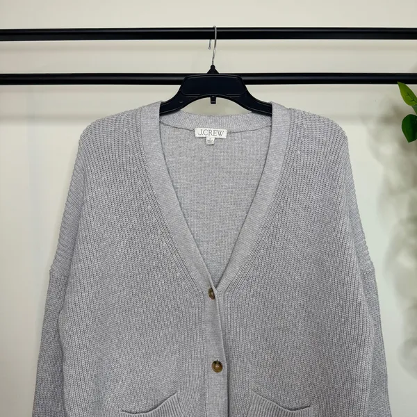 J. Crew V-neck Cotton Cashmere Blend Cardigan Sweater Heather Dove Medium BS950 - Image 5